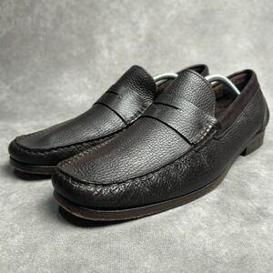 Sandro Moscoloni Dark Brown Pebbled Leather Penny Loafers